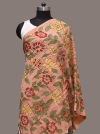 Thumbnail for Peach Kalamkari Hand Painted Cotton Bhujodi Handloom Dupatta with Floral Design - Global Threads - Distacart