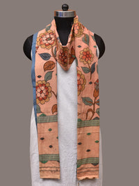 Thumbnail for Peach Kalamkari Hand Painted Cotton Handloom Dupatta with Floral Design - Global Threads - Distacart