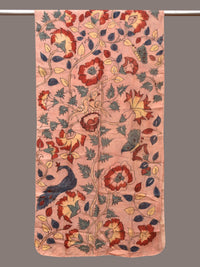 Thumbnail for Peach Kalamkari Hand Painted Sico Stole with Floral and Birds Design - Global Threads - Distacart