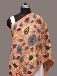Thumbnail for Peach Kalamkari Hand Painted Sico Stole with Floral Design - Global Threads - Distacart