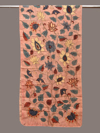 Thumbnail for Peach Kalamkari Hand Painted Sico Stole with Floral Design - Global Threads - Distacart