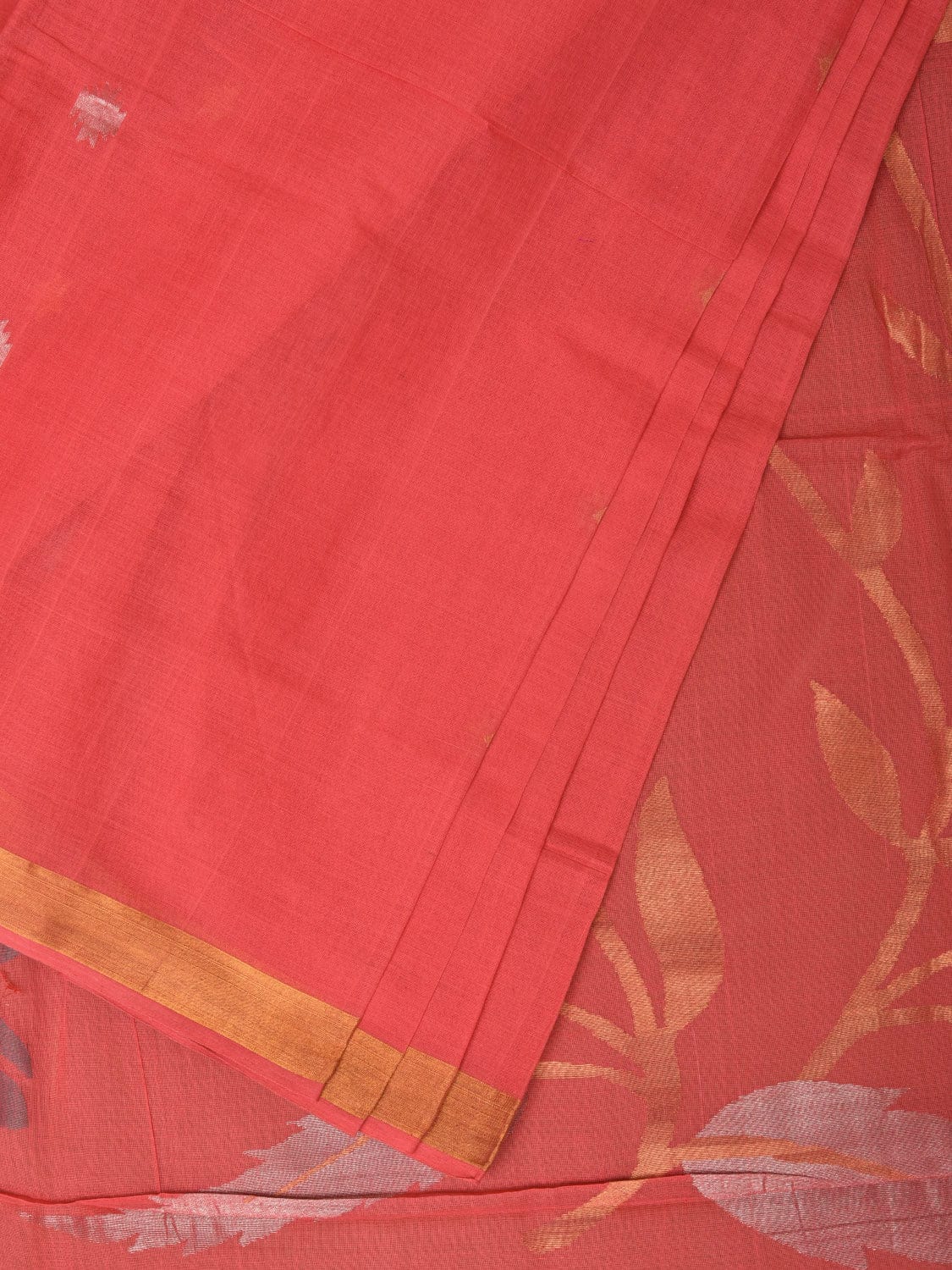 Peach Khadi Cotton Handloom Saree with Big Floral Pallu Design - Global Threads - Distacart