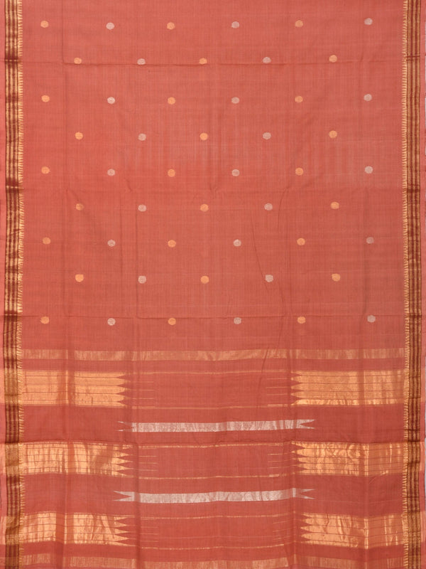 Peach Khadi Cotton Handloom Saree with Buta and Dobi Border Design - Global Threads - Distacart