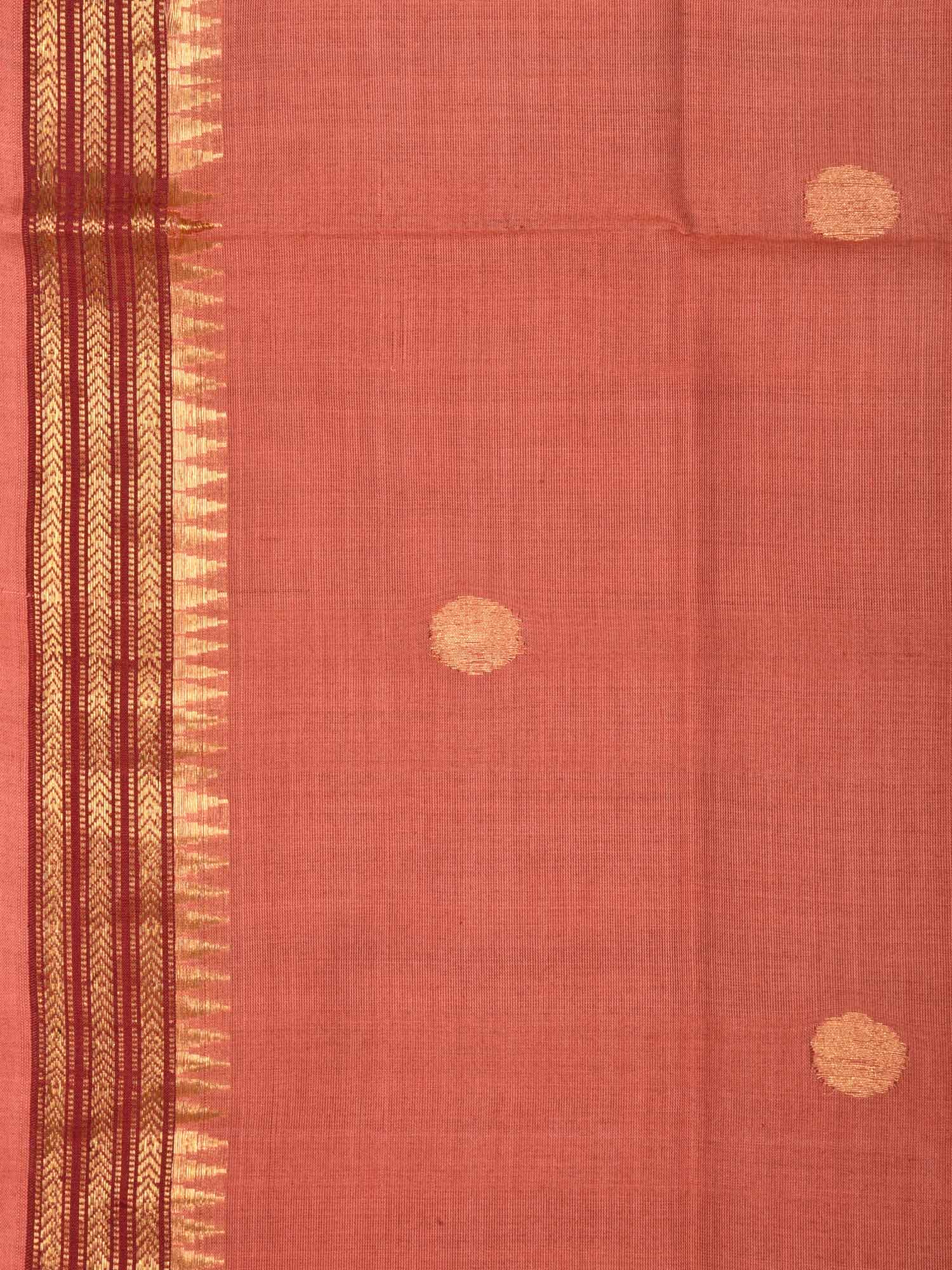 Peach Khadi Cotton Handloom Saree with Buta and Dobi Border Design - Global Threads - Distacart