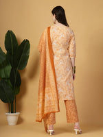 Thumbnail for Yufta Peach Pure Cotton Kurta Dupatta Pant Set