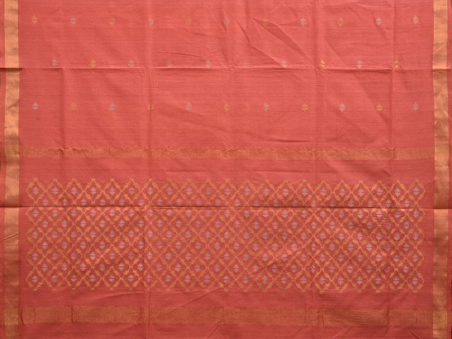 Peach Uppada Cotton Handloom Saree with Jamdani Pallu Design No Blouse - Global Threads - Distacart