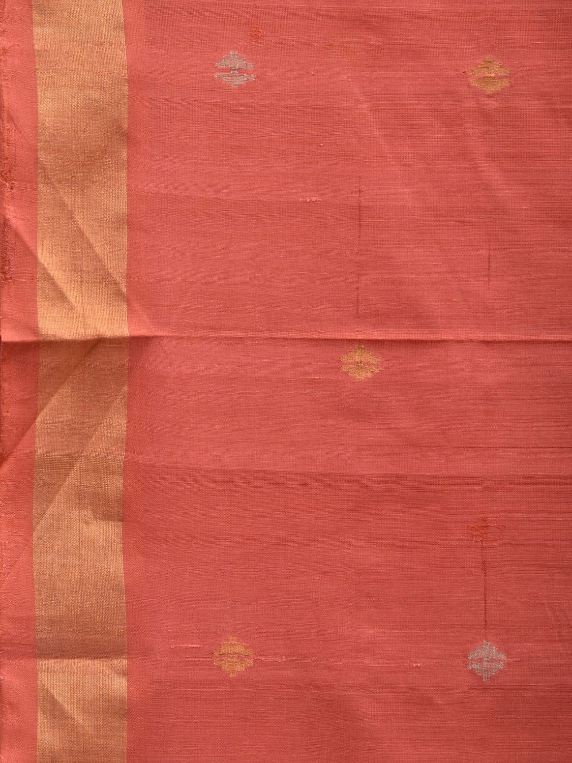 Peach Uppada Cotton Handloom Saree with Jamdani Pallu Design No Blouse - Global Threads - Distacart