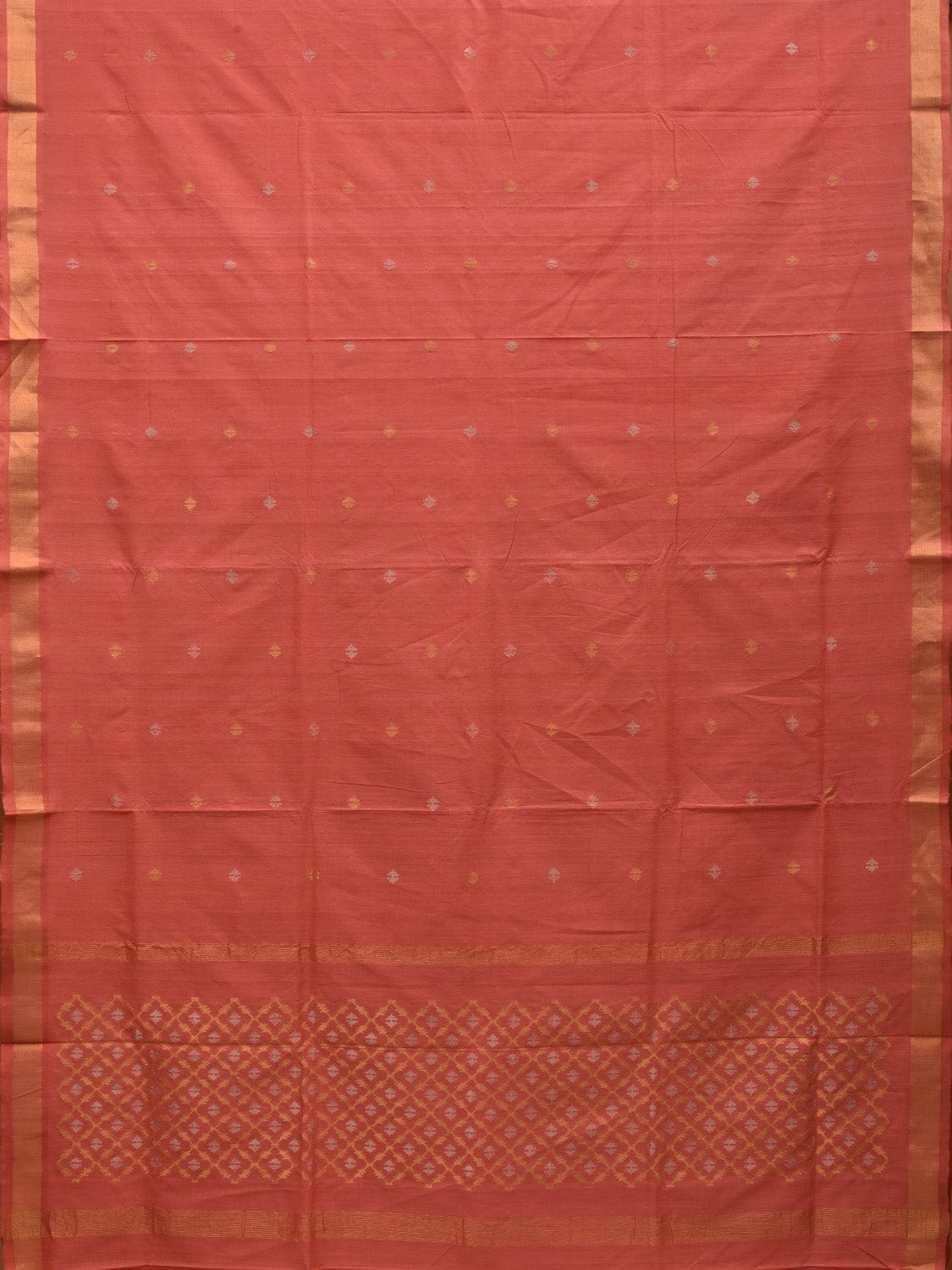 Peach Uppada Cotton Handloom Saree with Jamdani Pallu Design No Blouse - Global Threads - Distacart