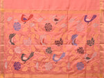 Thumbnail for Peach Uppada Silk Handloom Saree with Birds and Floral Pallu Design - Global Threads - Distacart