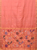 Thumbnail for Peach Uppada Silk Handloom Saree with Birds and Floral Pallu Design - Global Threads - Distacart