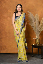 Thumbnail for Very Much Indian Handblock Printed Cotton Saree With Natural Dyes - Green - Distacart