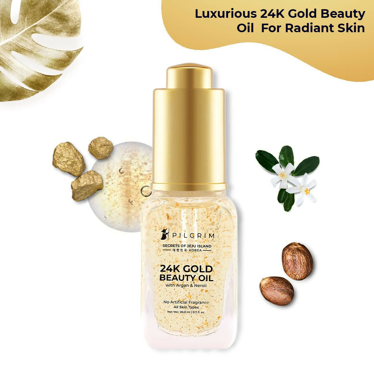 Pilgrim 24K Gold Beauty Oil For Glowing Skin, Deep Nourishing, Anti Aging, Make Up Primer - Distacart
