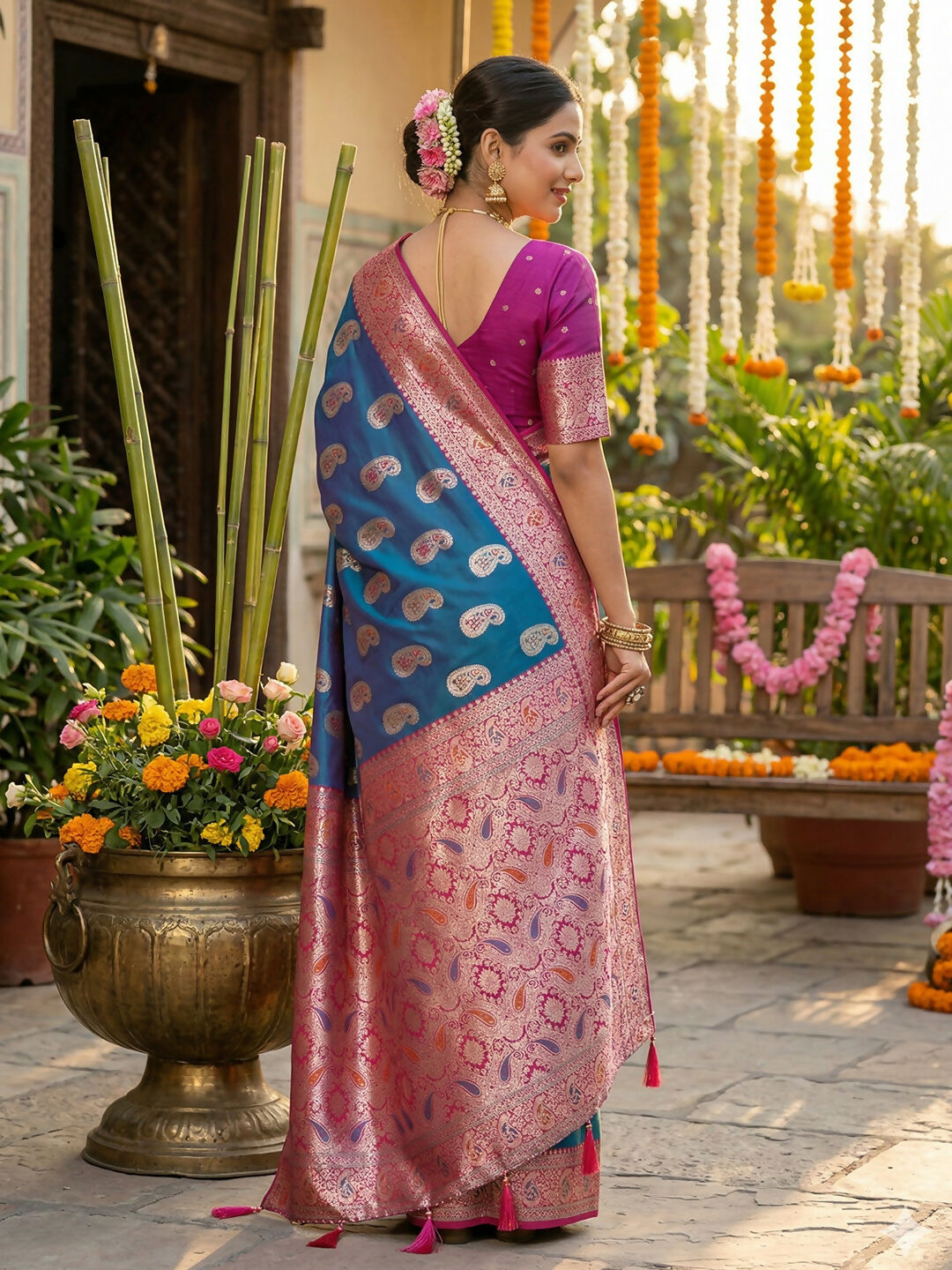 Shree Shyam Fashion Sky Blue Silk Blend Saree - Distacart