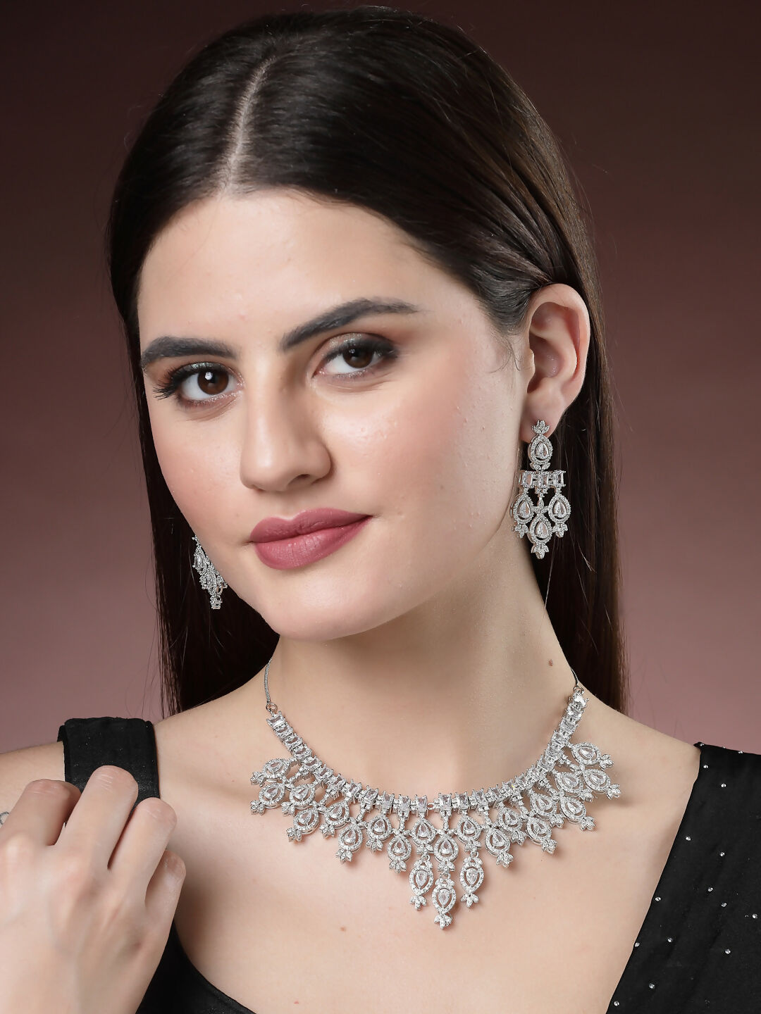 NVR Women's Silver-Plated Cubic Zirconia Studded Handcrafted Jewellery Set - Distacart