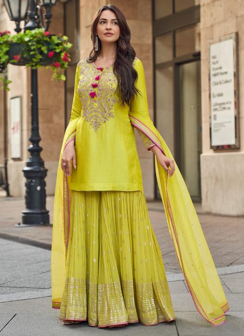 Evanik Designer Faux Georgette With Embroidery Sequence Work Palazzo Wedding Collection