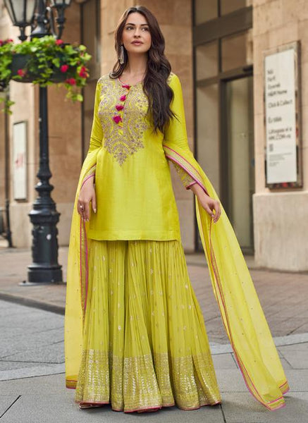 Evanik Designer Faux Georgette With Embroidery Sequence Work Palazzo Wedding Collection