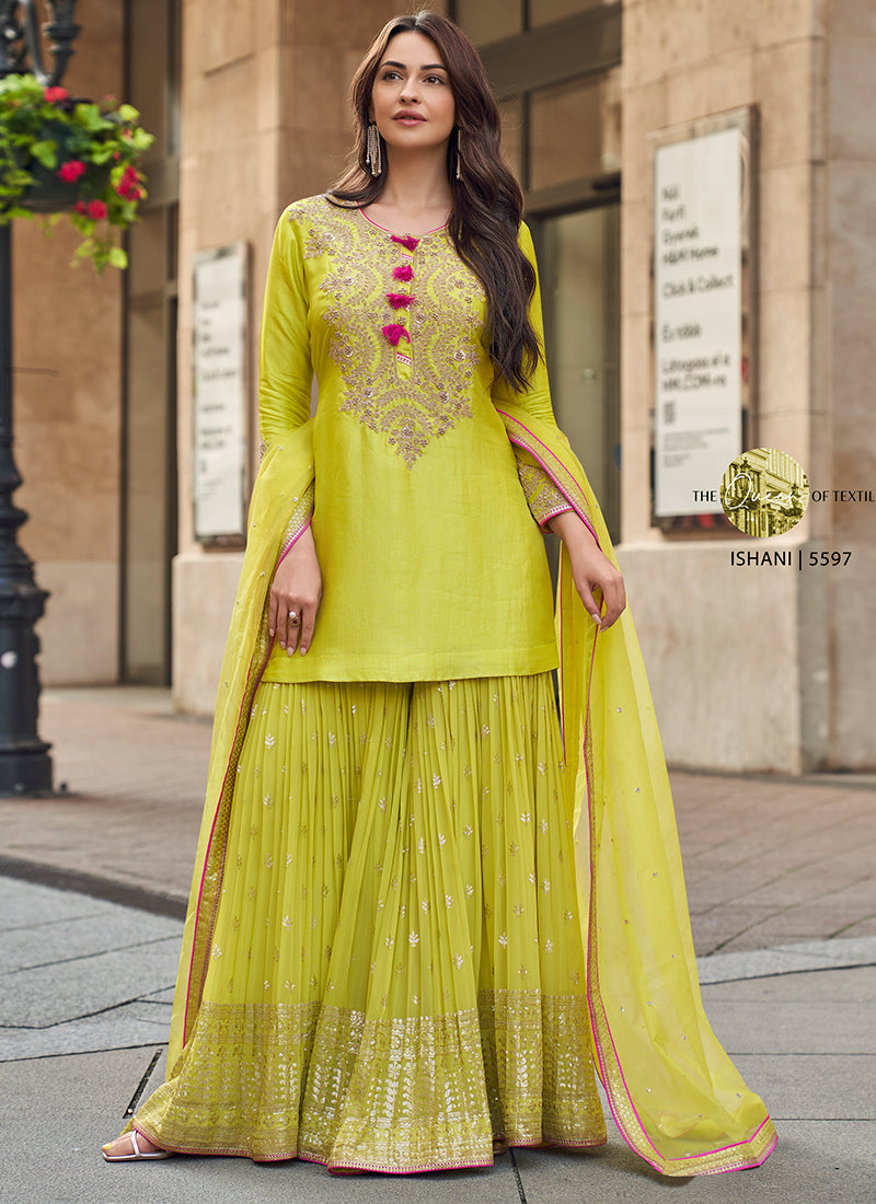Evanik Designer Faux Georgette With Embroidery Sequence Work Palazzo Wedding Collection