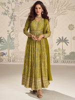 Thumbnail for Evanik Designer Chinon Silk Embroidered Work Wedding Anarkali Suit - Distacart