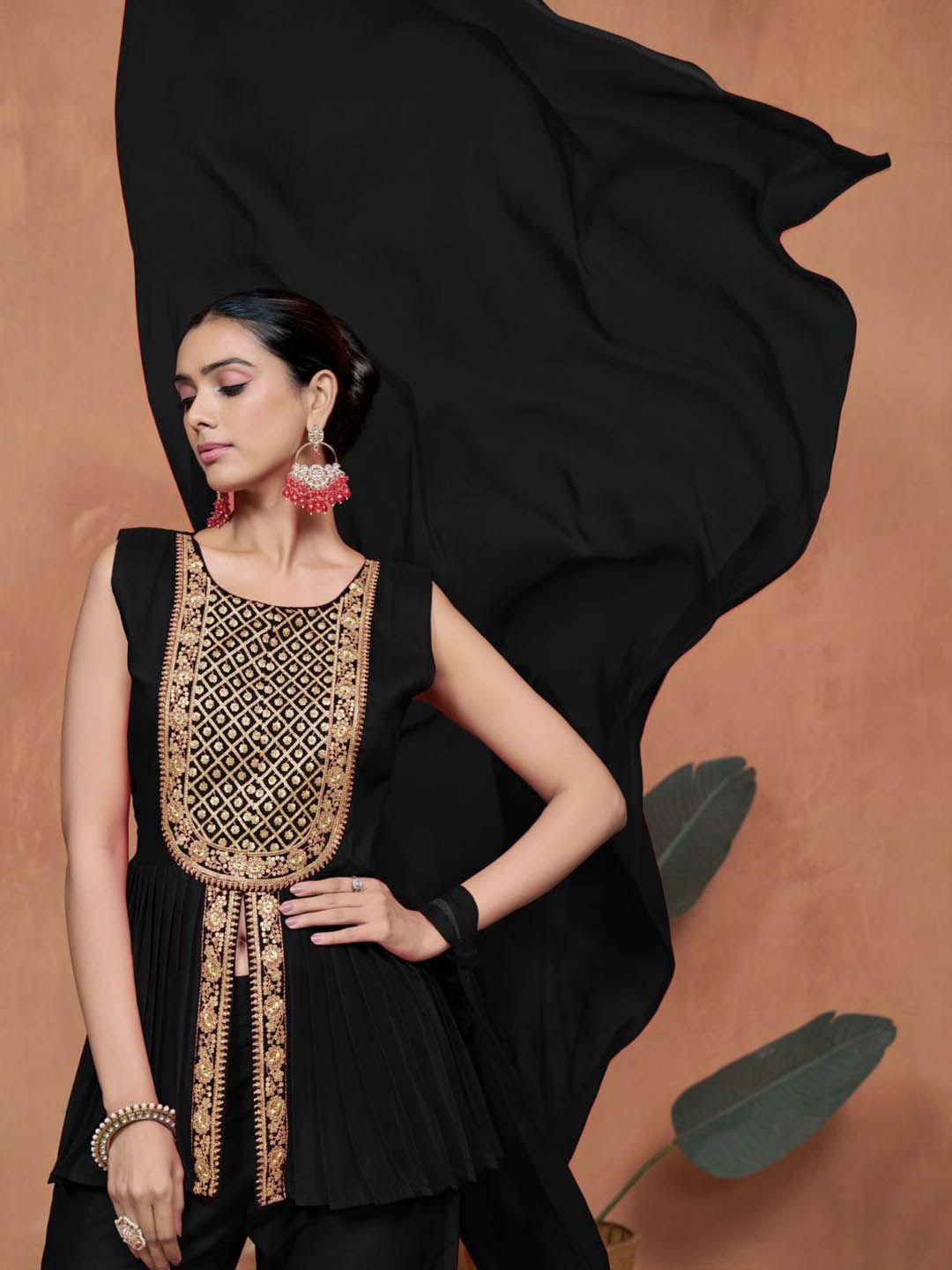 Sangria Embroidered A-line Kurta & Palazzo With Dupatta - Distacart