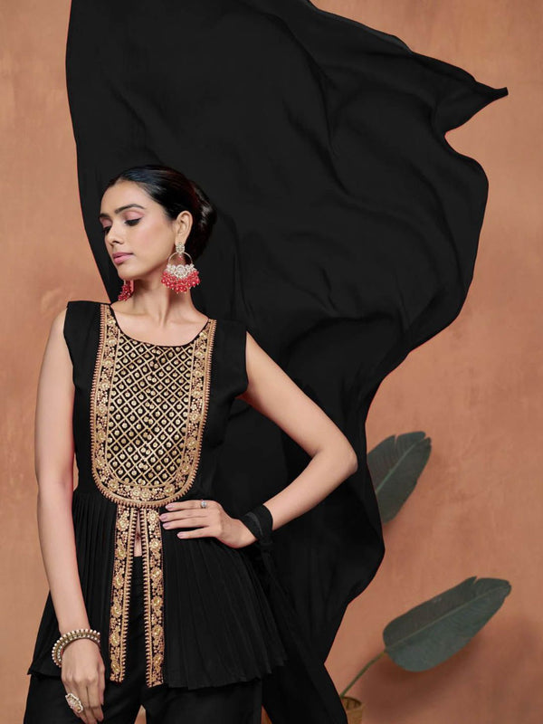 Sangria Embroidered A-line Kurta & Palazzo With Dupatta
