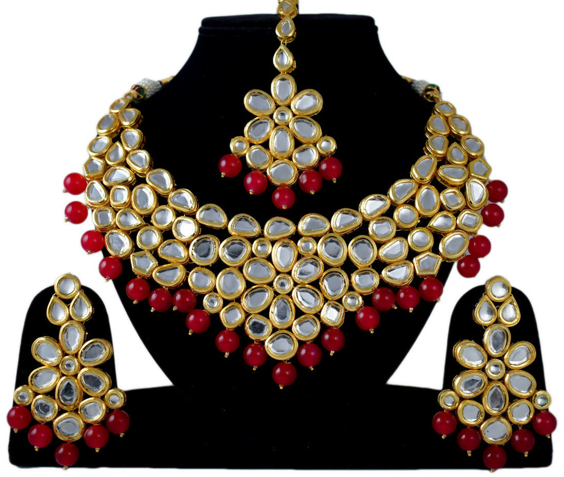 Joban Fashion Hand Made High Quality Gold Plated Base Metal Alloy Kundan Stone Studded Kundan Jewellery Set