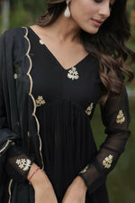 Thumbnail for Jyoti Fashion Women's Black Faux Blooming Embroidered Kurta with Trouser & Dupatta - Distacart