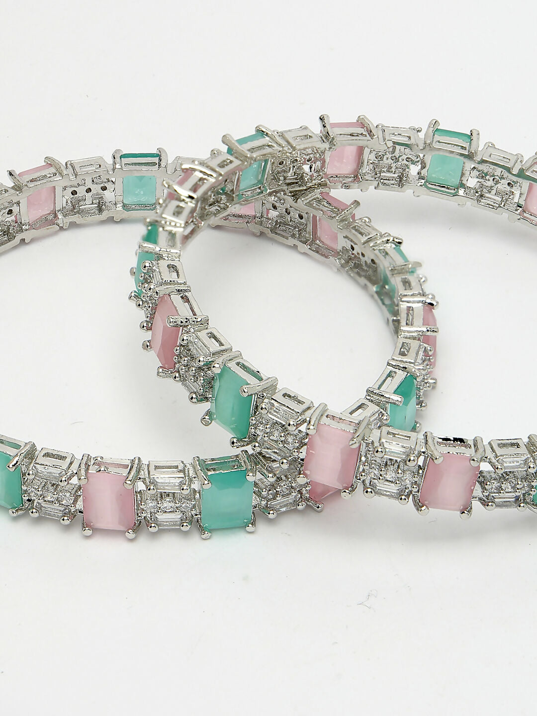 NVR Women's Set of 2 Multi-Coloured CZ Stone-Studded Handcrafted Bangles - Distacart