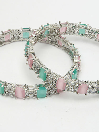NVR Women's Set of 2 Multi-Coloured CZ Stone-Studded Handcrafted Bangles - Distacart