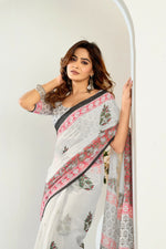 Thumbnail for Vastranavya Green Digital Printed Linen Ready To Wear Designer Saree with Unstitched Blouse - Distacart