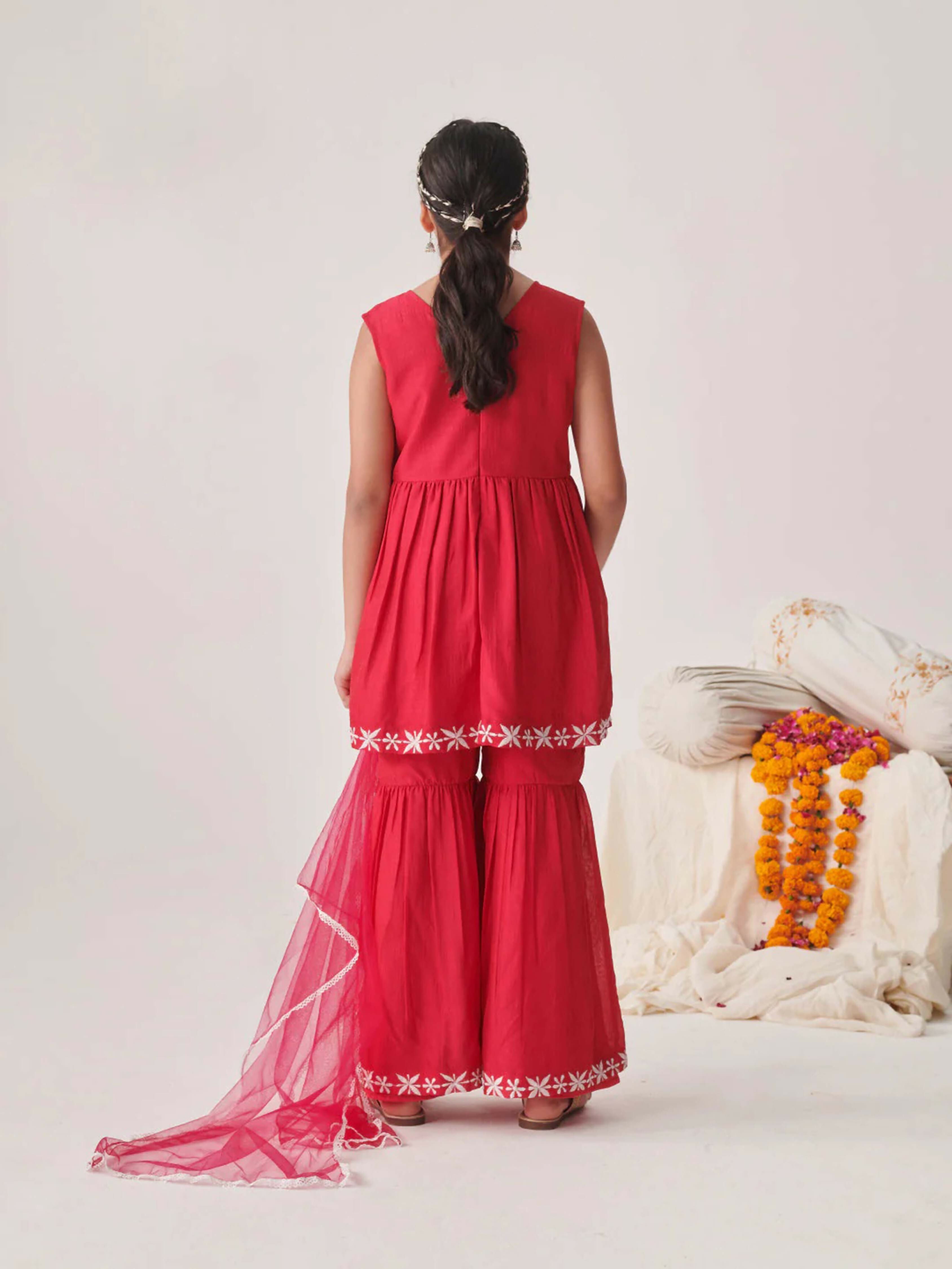 Joban Fashion Girl's Magenta Pink Color Sharara Set