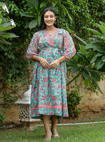 Thumbnail for Kaajh Women's Green Hand Block Printed Dress - Distacart