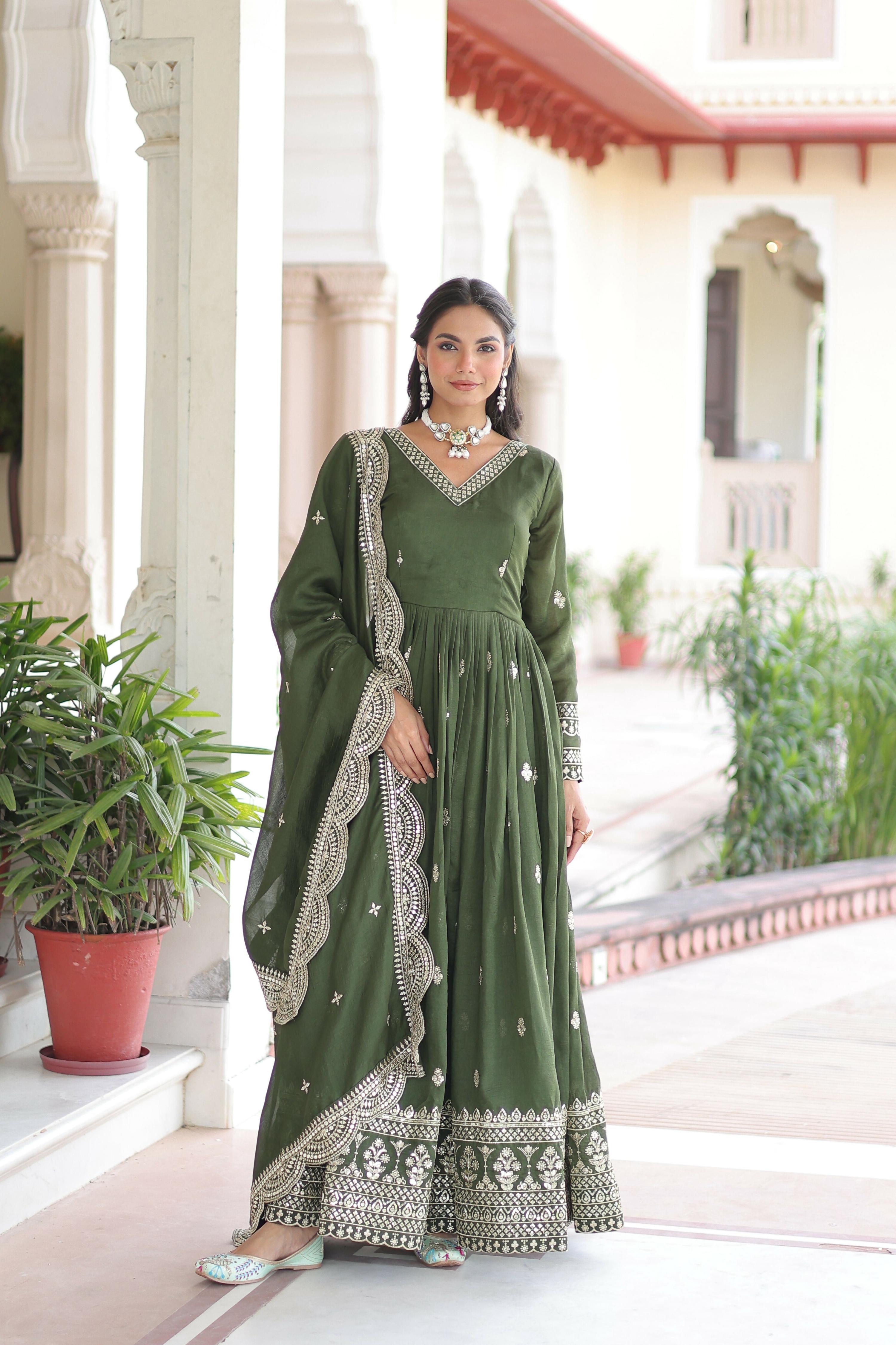 Joban Fashion Green Readymade Kurta Set With Sequence embroidery Work