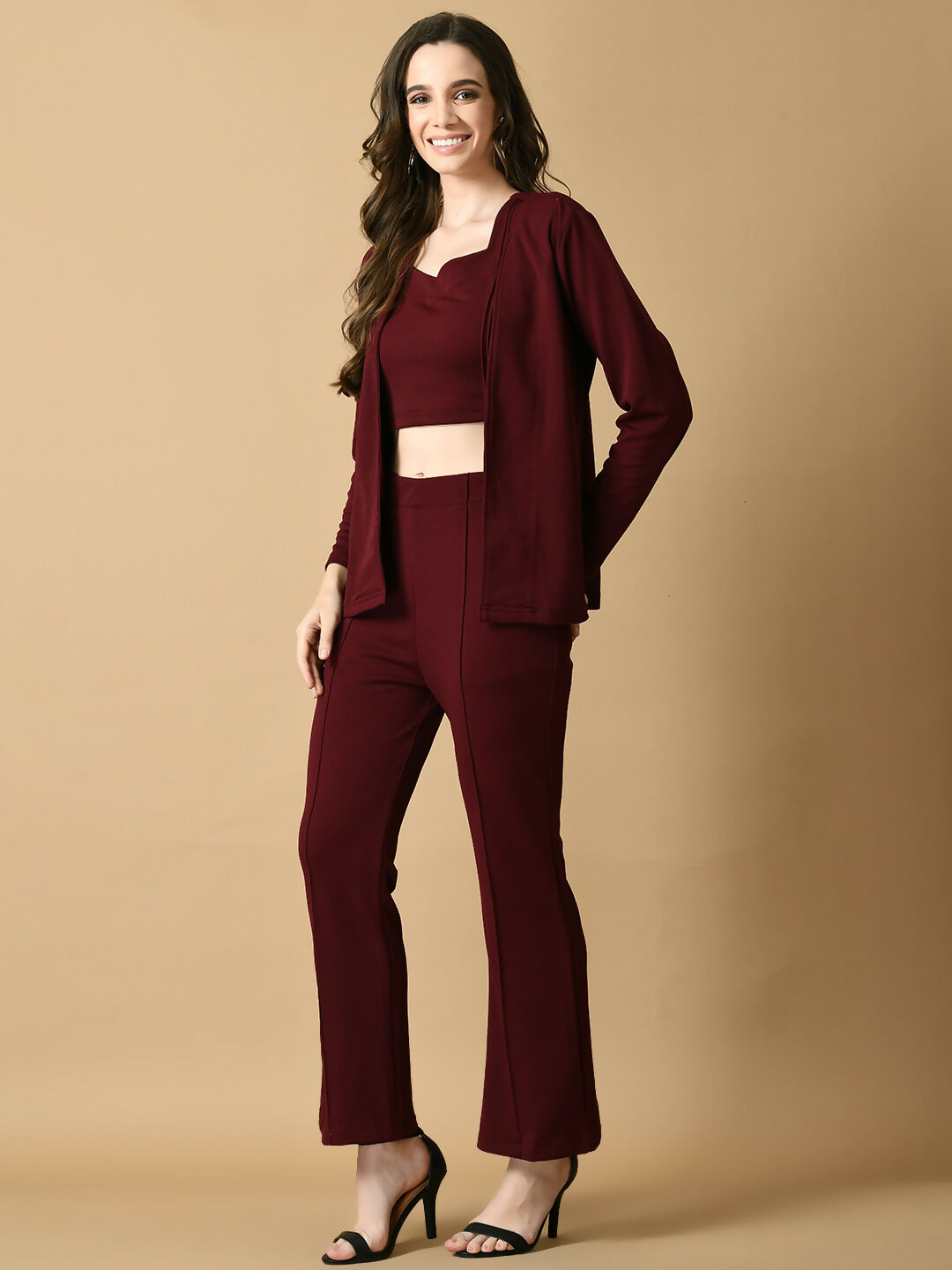 Myshka Women's Magenta Solid Coat With Trousers - Distacart