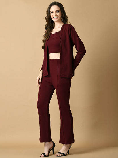 Myshka Women's Magenta Solid Coat With Trousers - Distacart