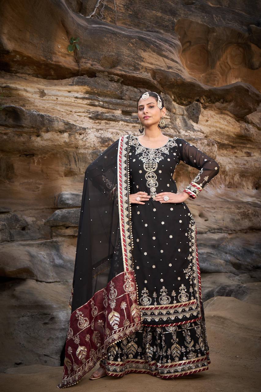 Lehenga Mart Designer Black Faux Georgette Ready to wear Sharara Suit for Eid - Distacart