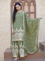 Thumbnail for Teeya Creation Mint Green Color Faux Georgette Fully Stitched Sharara Suit - Distacart