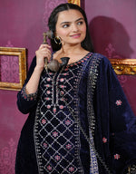 Thumbnail for Teeya Creation Blue Color Velvet Fabric Heavy Embroidery Work Fully Stitched Salwar Suit - Distacart