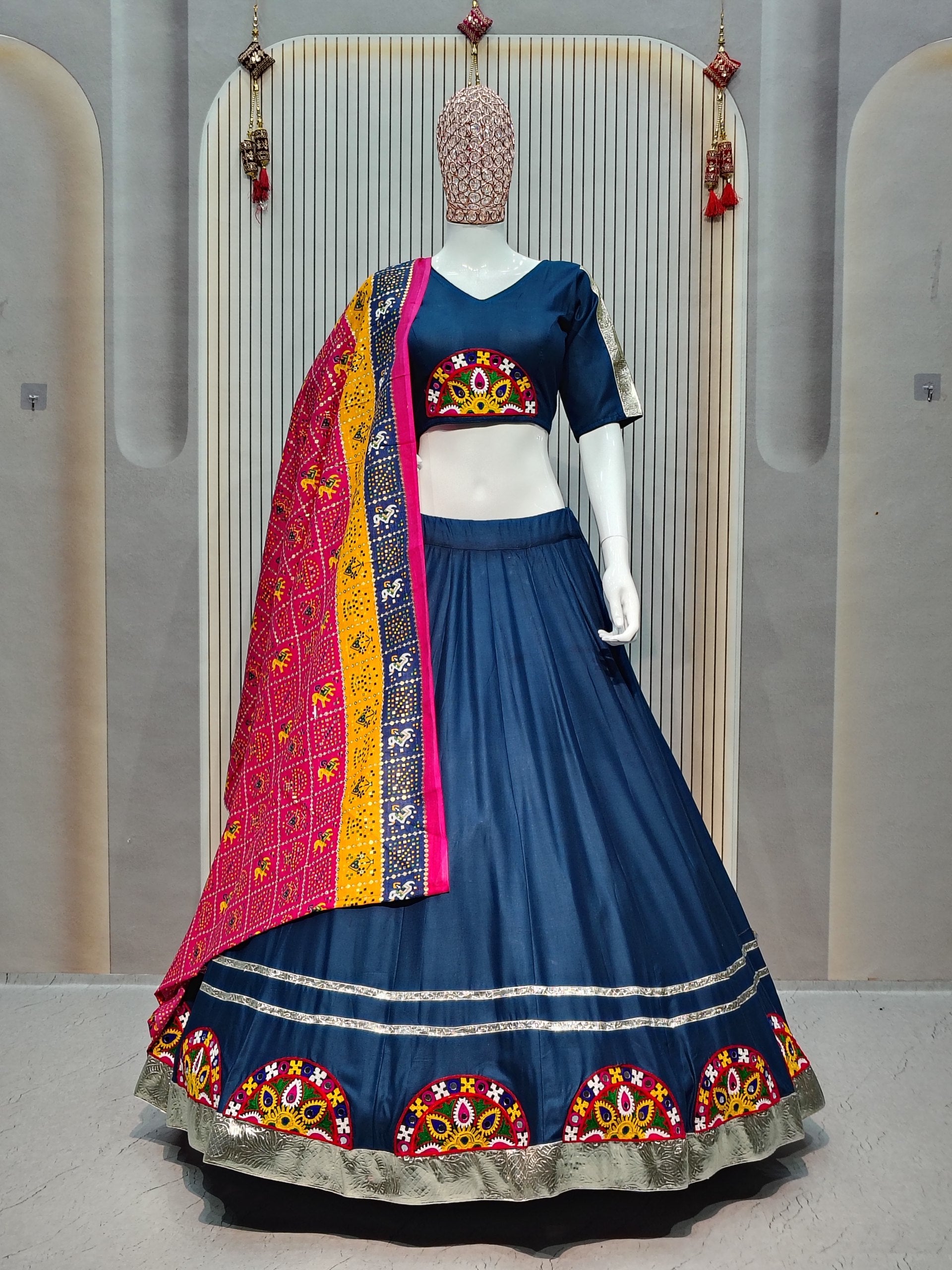 DEIANA'S Gota Patch Gamthi Work Lace Lehenga Choli - Navy Blue