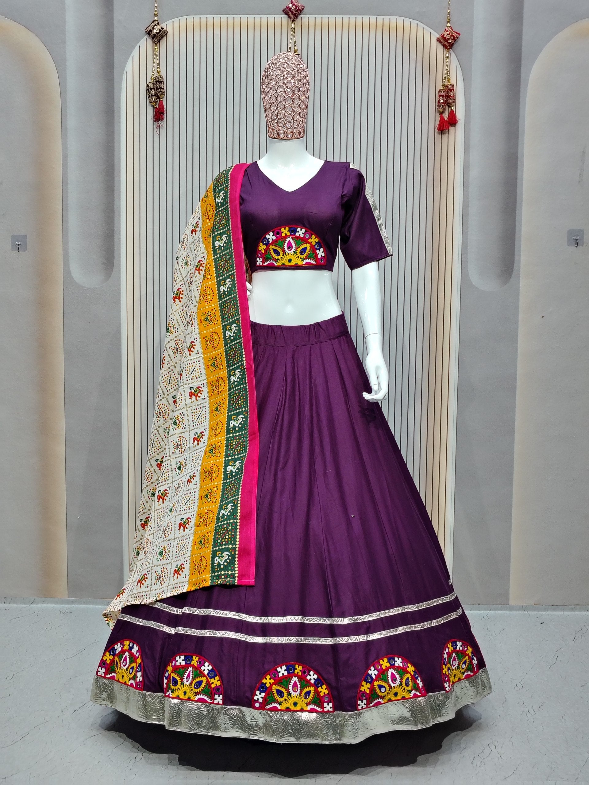 DEIANA'S Gota Patch Gamthi Work Lace Lehenga Choli - Wine