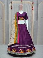 Thumbnail for DEIANA'S Gota Patch Gamthi Work Lace Lehenga Choli - Wine