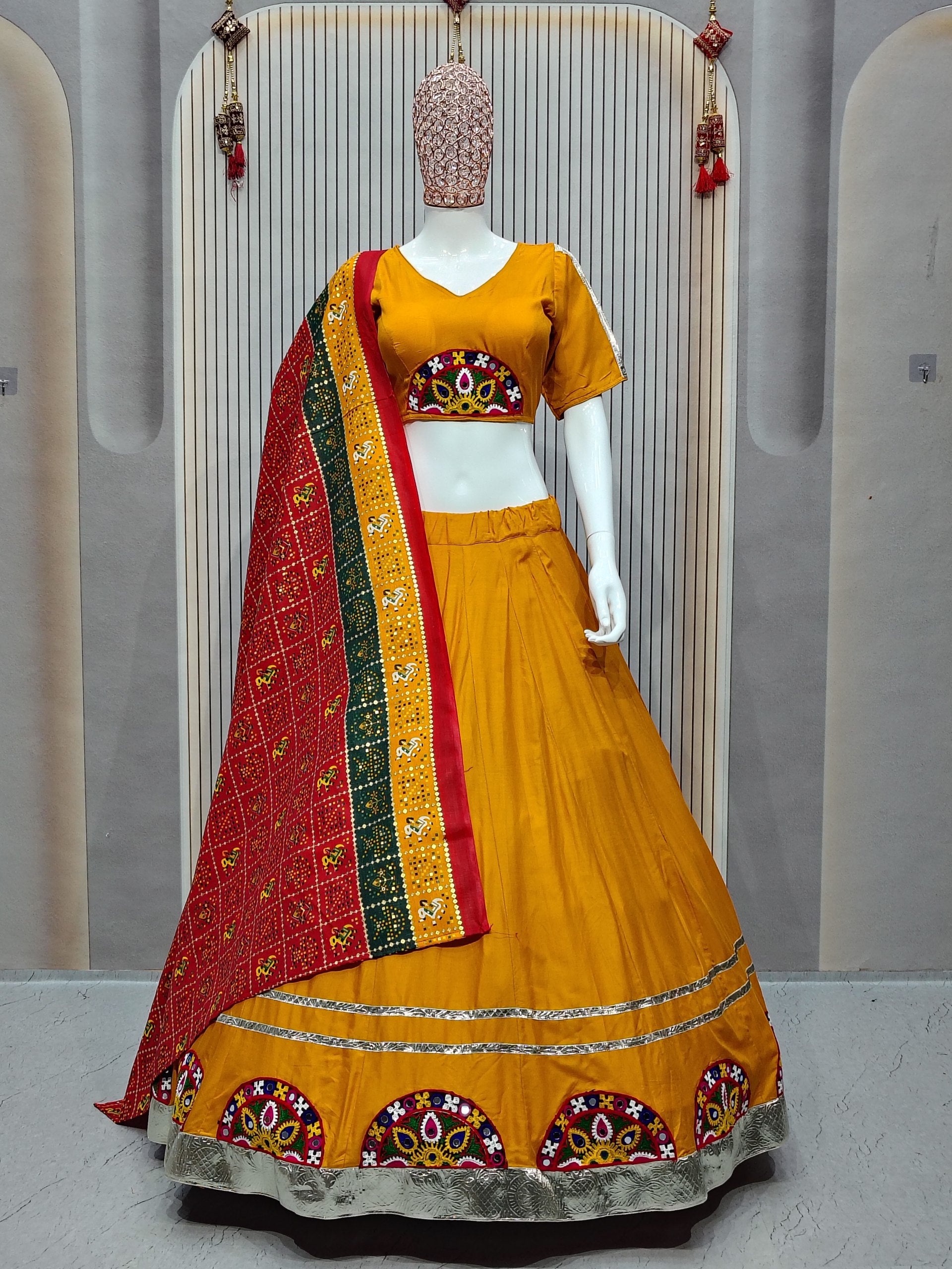 DEIANA'S Gota Patch Gamthi Work Lace Lehenga Choli - Yellow