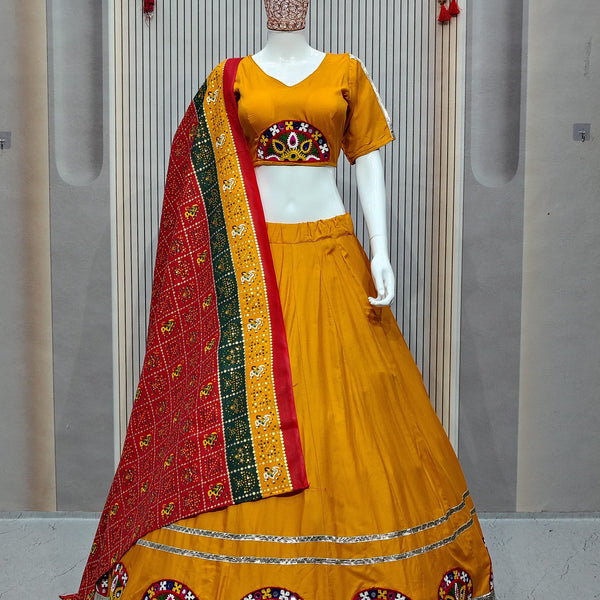DEIANA'S Gota Patch Gamthi Work Lace Lehenga Choli - Yellow