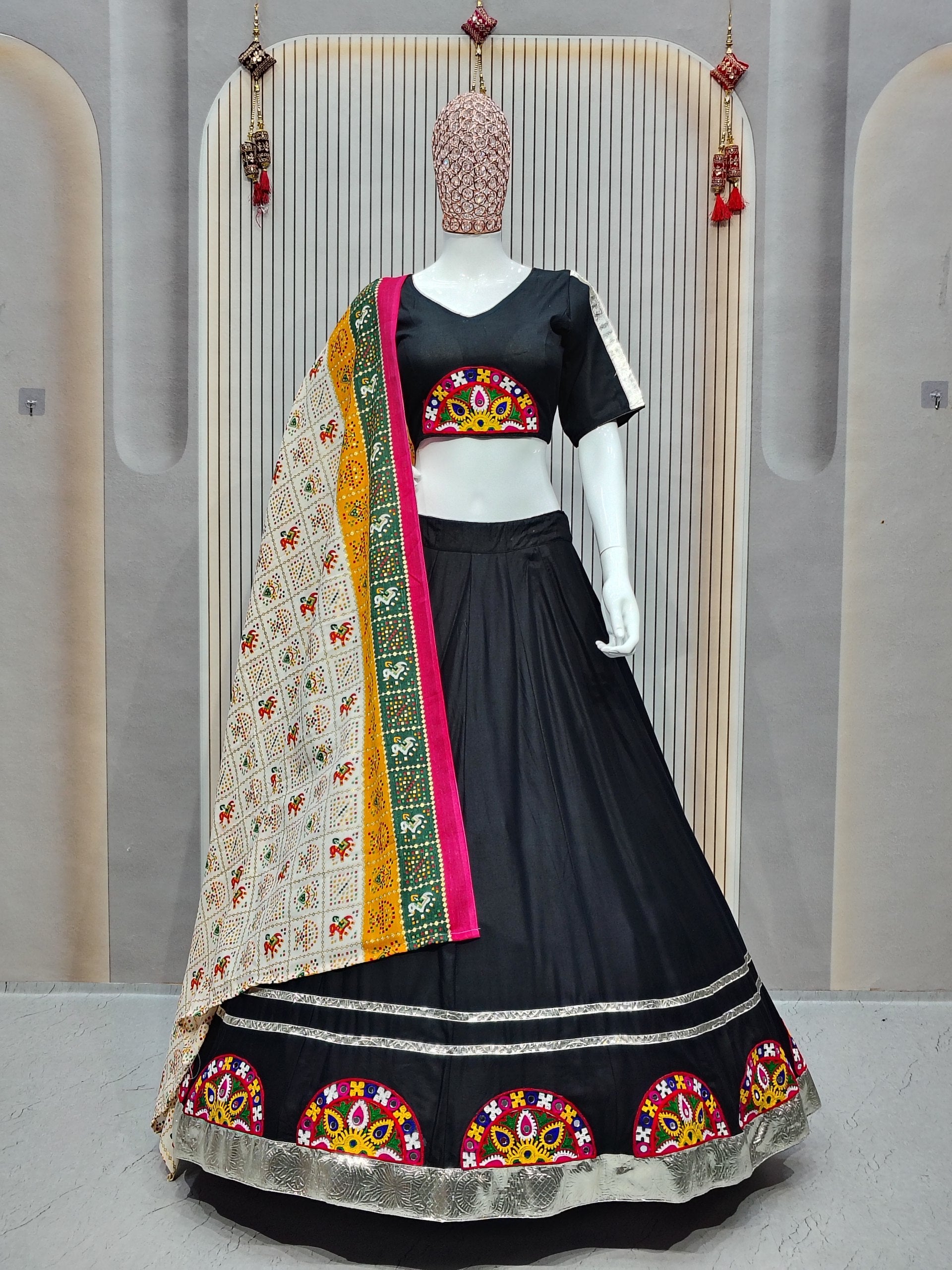 DEIANA'S Gota Patch Gamthi Work Lace Lehenga Choli - Black