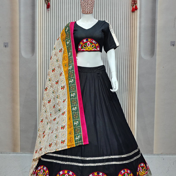 DEIANA'S Gota Patch Gamthi Work Lace Lehenga Choli - Black