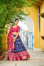 Thumbnail for DEIANA'S Jacquard With Jari Lining With Print Lehenga Choli - Navy Blue