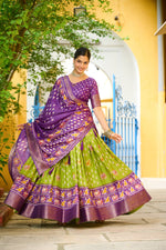 Thumbnail for DEIANA'S Jacquard With Jari Lining With Print Lehenga Choli - Mehndi