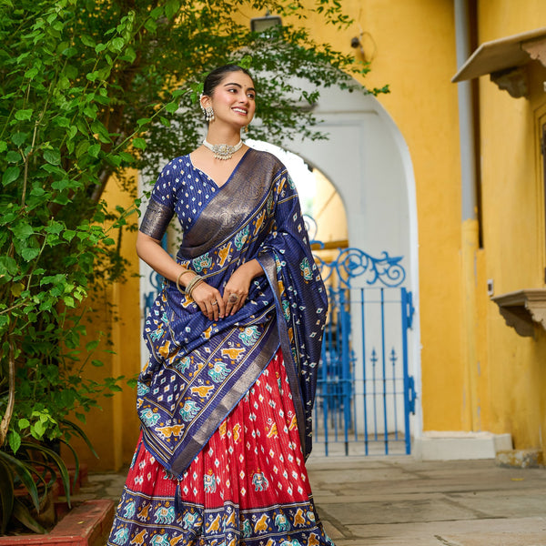 DEIANA'S Jacquard With Jari Lining With Print Lehenga Choli - Red