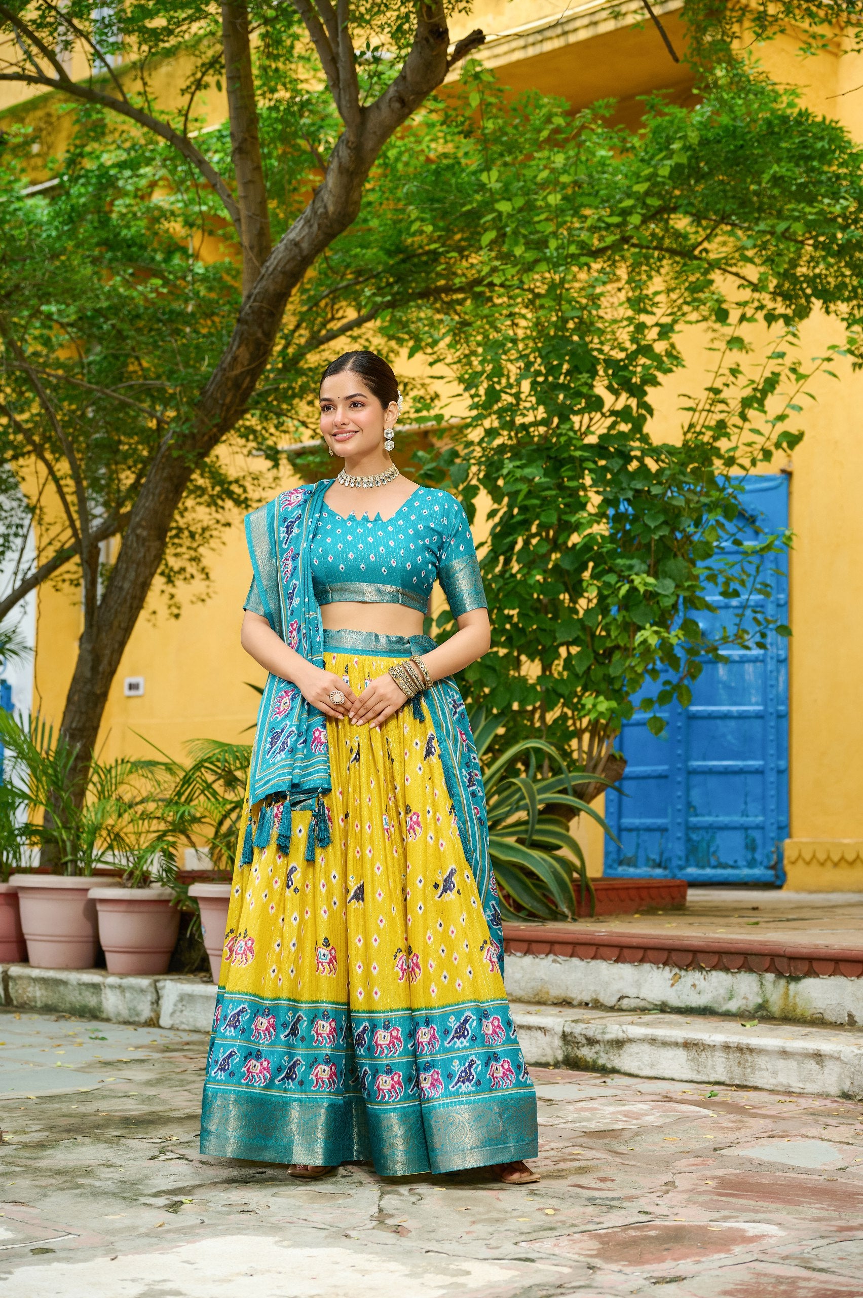 DEIANA'S Jacquard With Jari Lining With Print Lehenga Choli - Wine