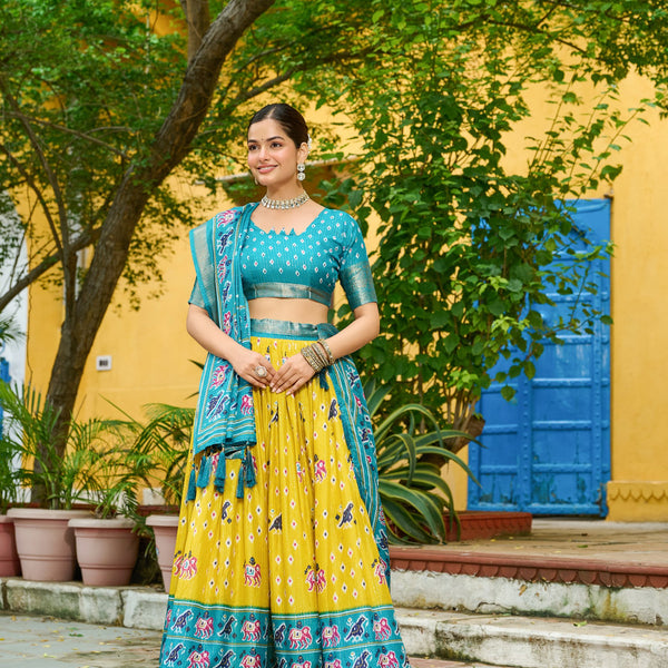 DEIANA'S Jacquard With Jari Lining With Print Lehenga Choli - Wine