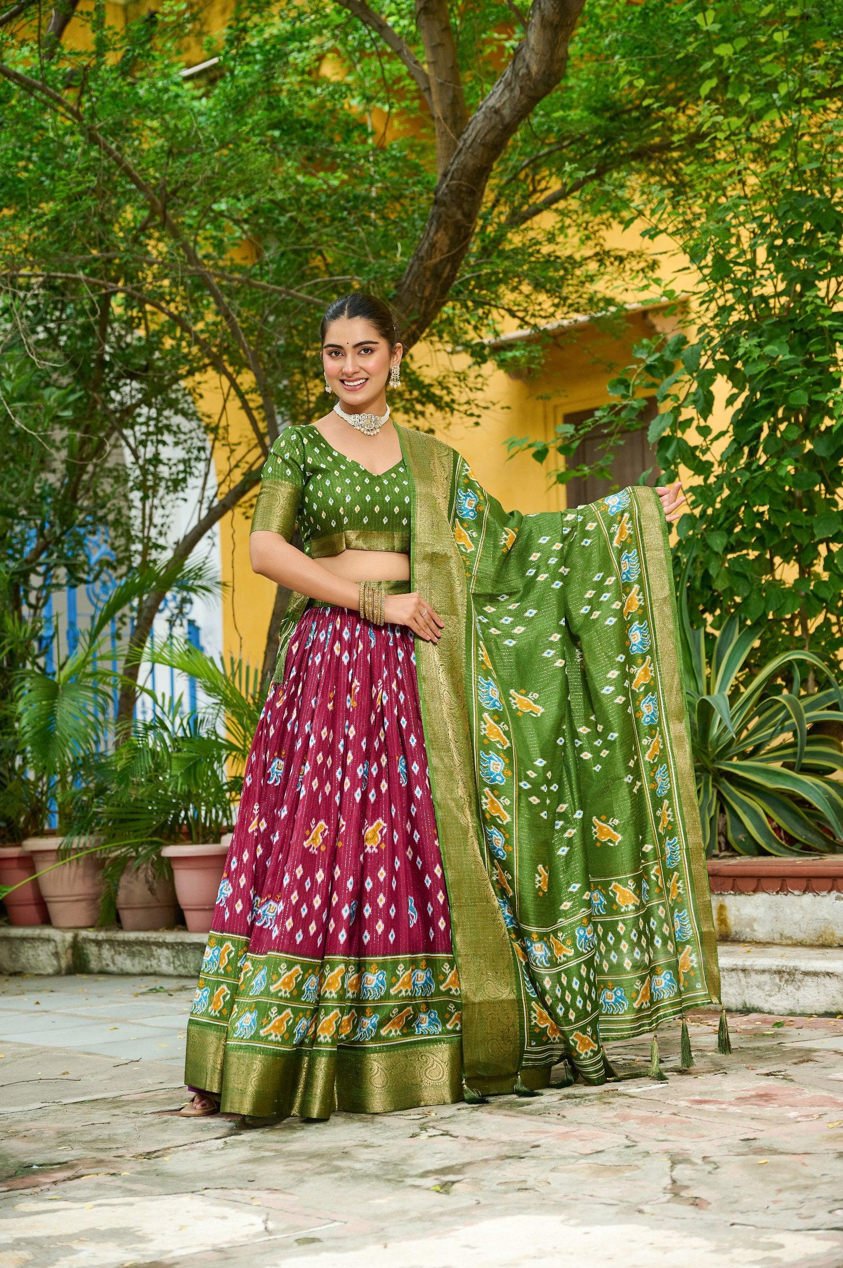 DEIANA'S Jacquard With Jari Lining With Print Lehenga Choli - Yellow